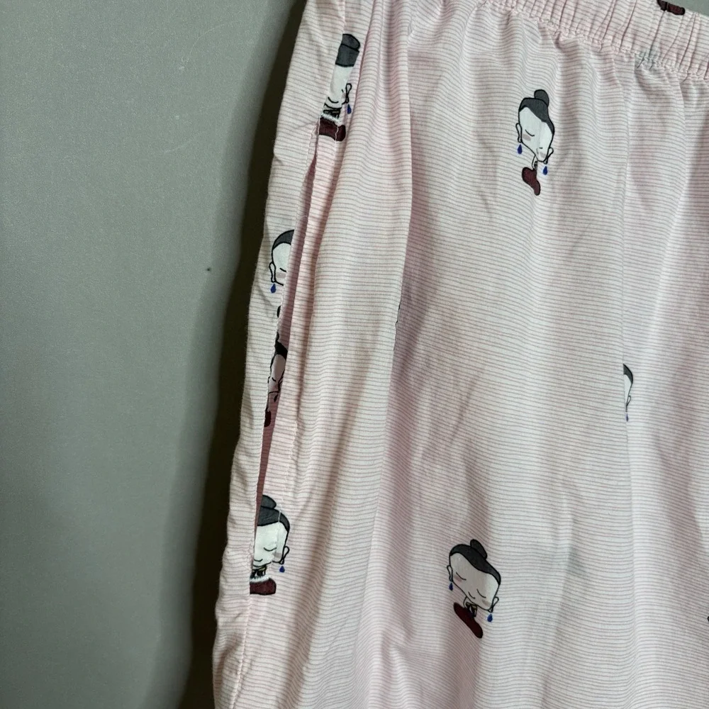 The Cats Pajamas Set L Pink Buddha Print 100% Cotton Button Top Pants